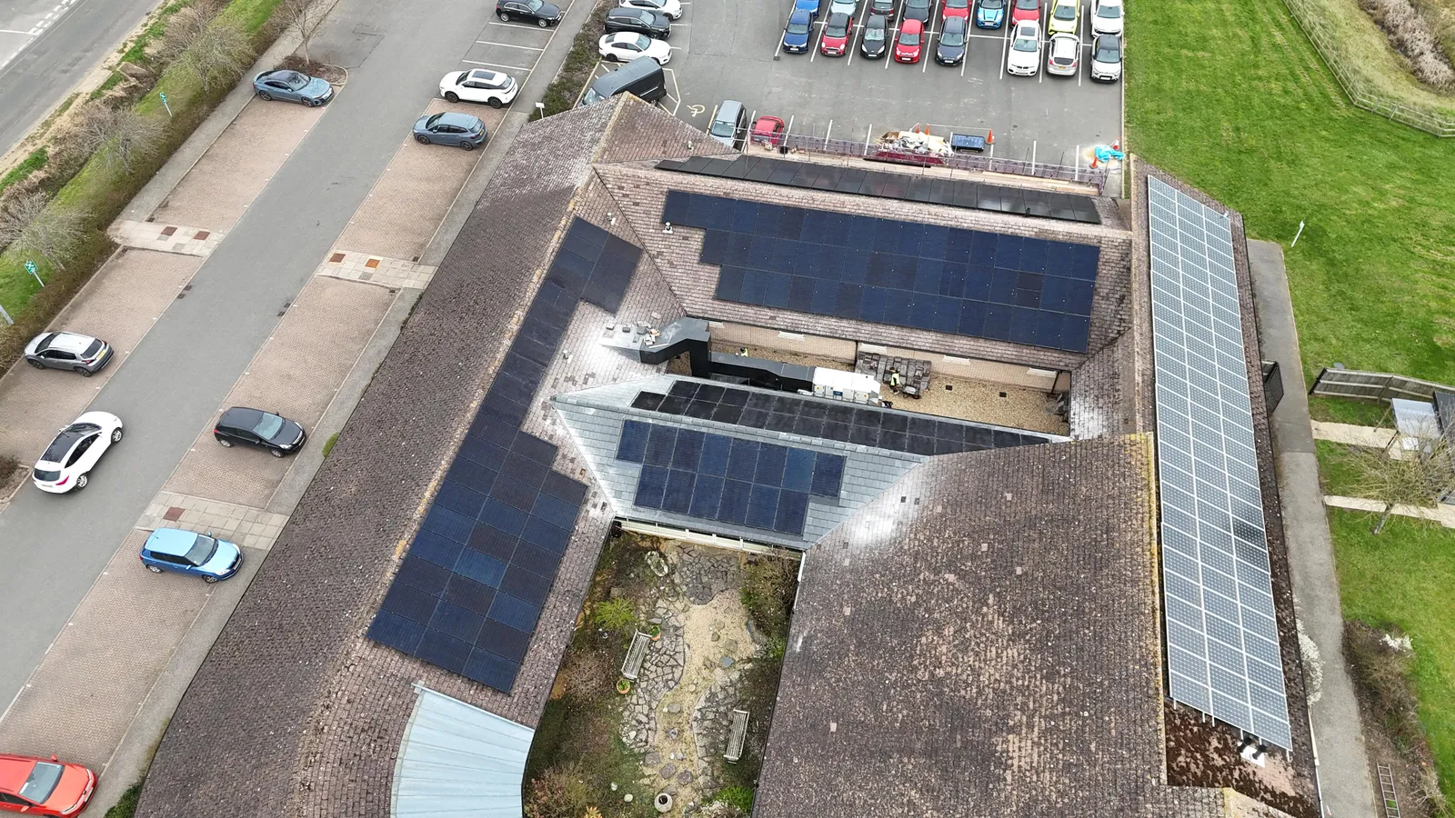 Solar arrays across the surgery's roof planes